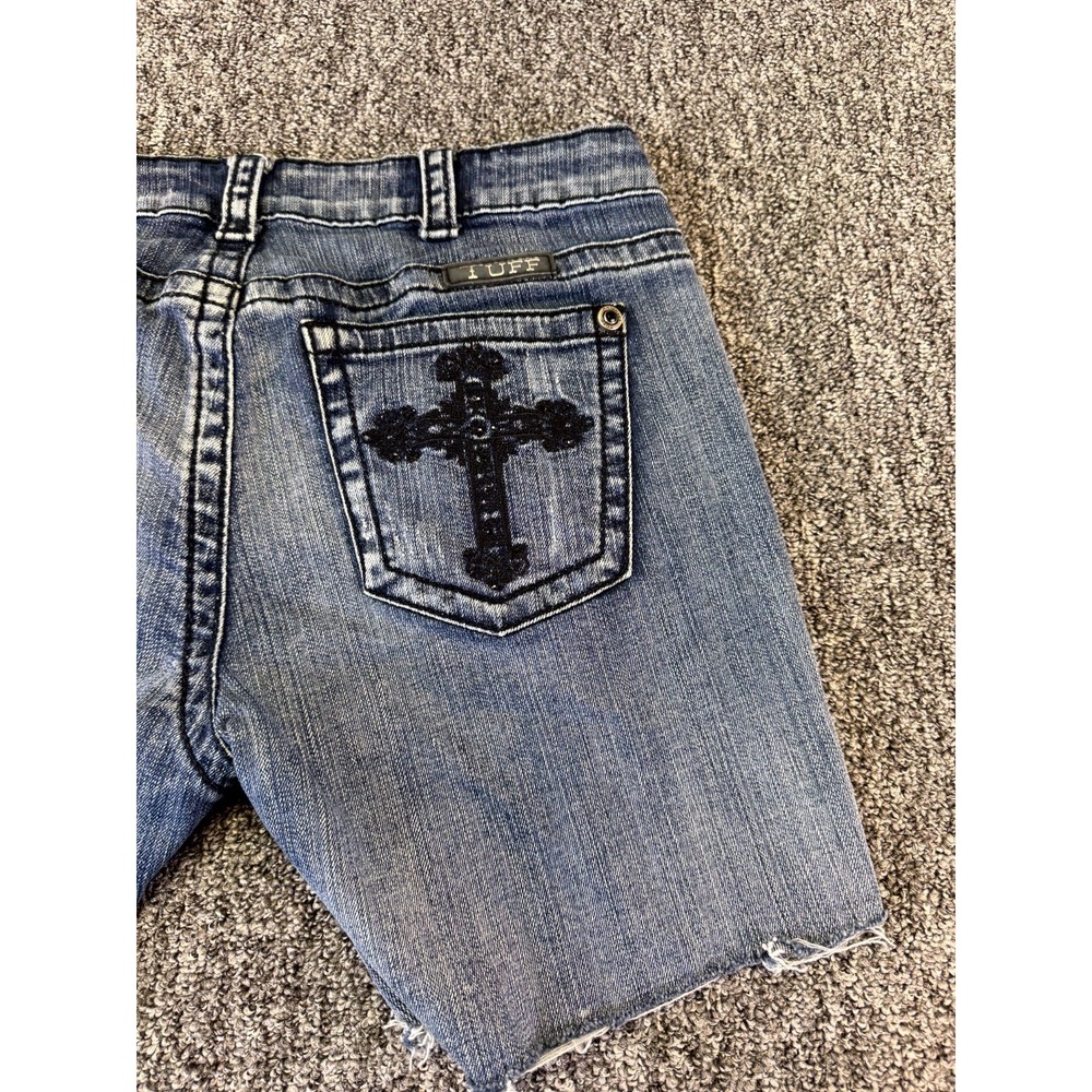 Cowgirl Tuff Co. Shorts Womens 30 Blue Denim Low Rise Light Wash Frayed Hem - Picture 14 of 16